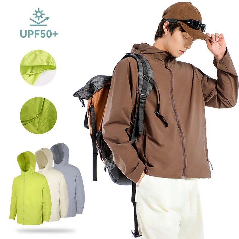 

(S-4XL)Men's UPF 50+ Camping Hiking Jacket Lightweight Windproof Sun Protection Skin Layer for Mountain Climbing & Trail Running