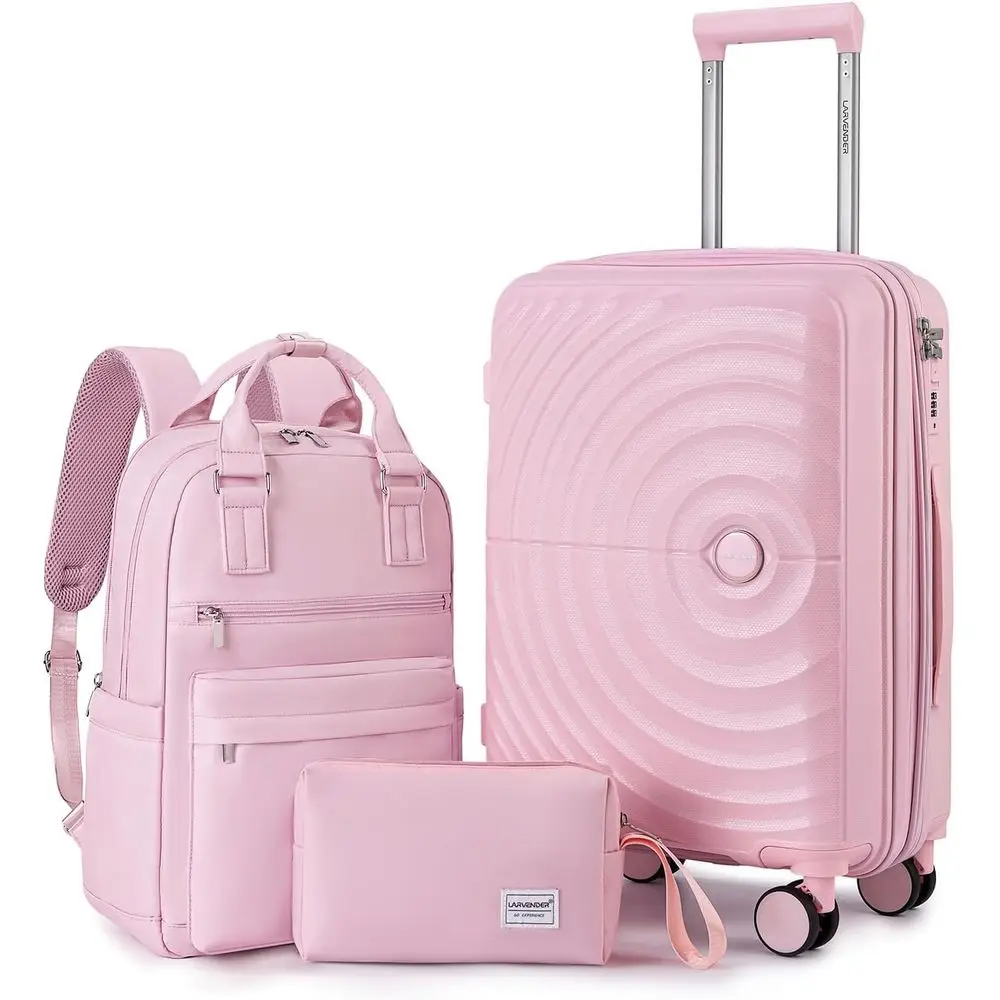 

Expandable 20 Carry-On Luggage Set, 3-Piece with Backpack, Light Pink