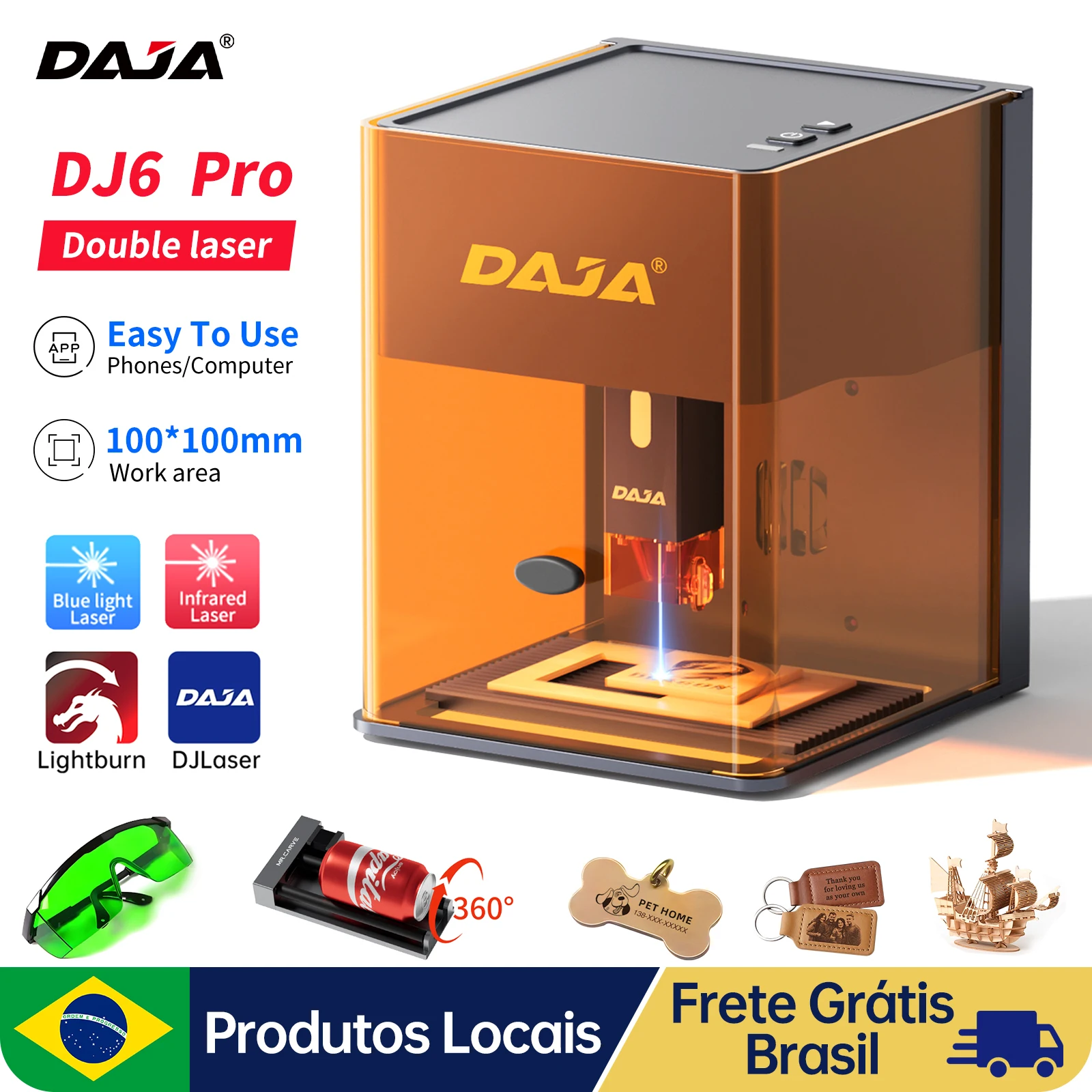 Daja dj6 pro gravador a laser portátil capa de segurança corte máquina gravura negócios para metal aço inoxidável jóias madeira acrílico