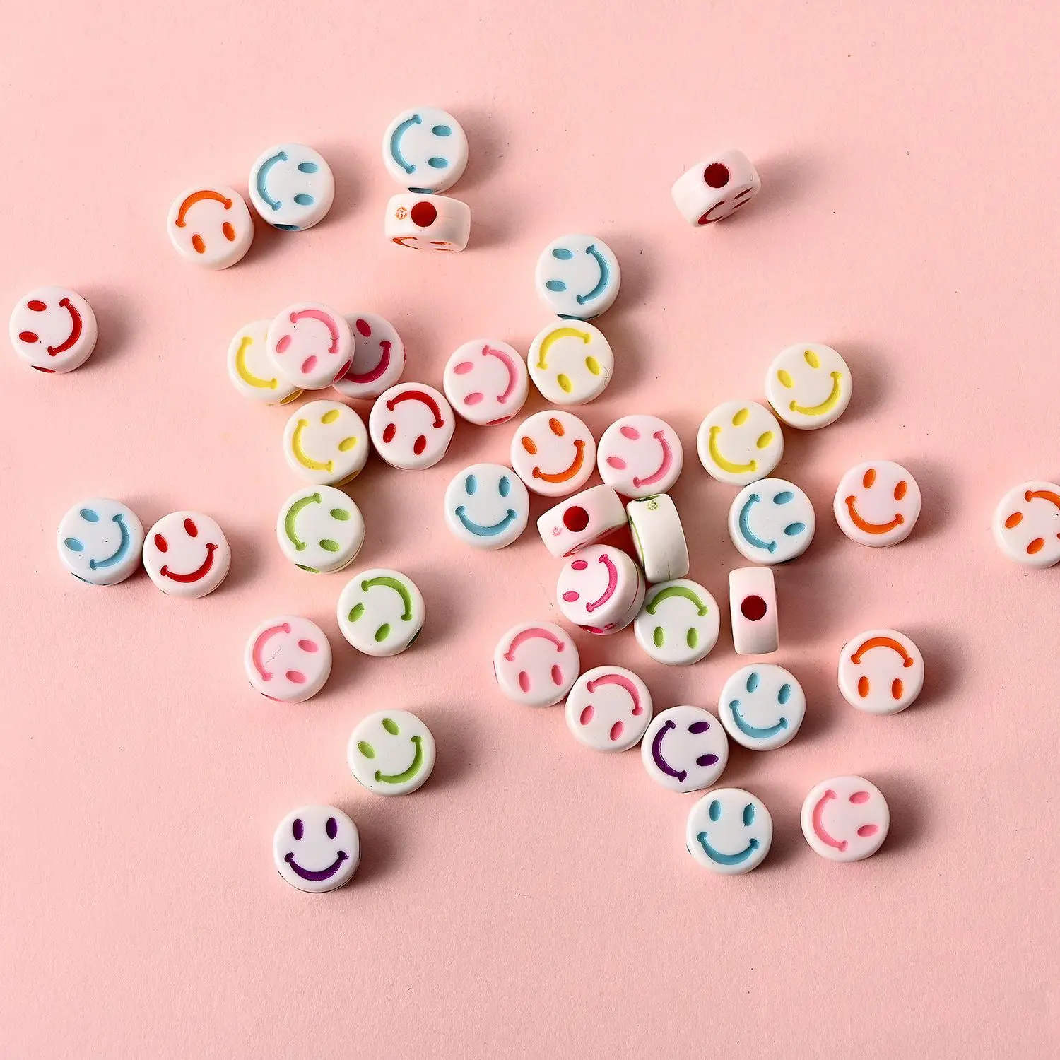 Colorful Smile Face Acrylic Beads 7mm Mini Round Flat Alphabet Charms Beads For Bracelet Diy Jewelry Making Handmade Accessories