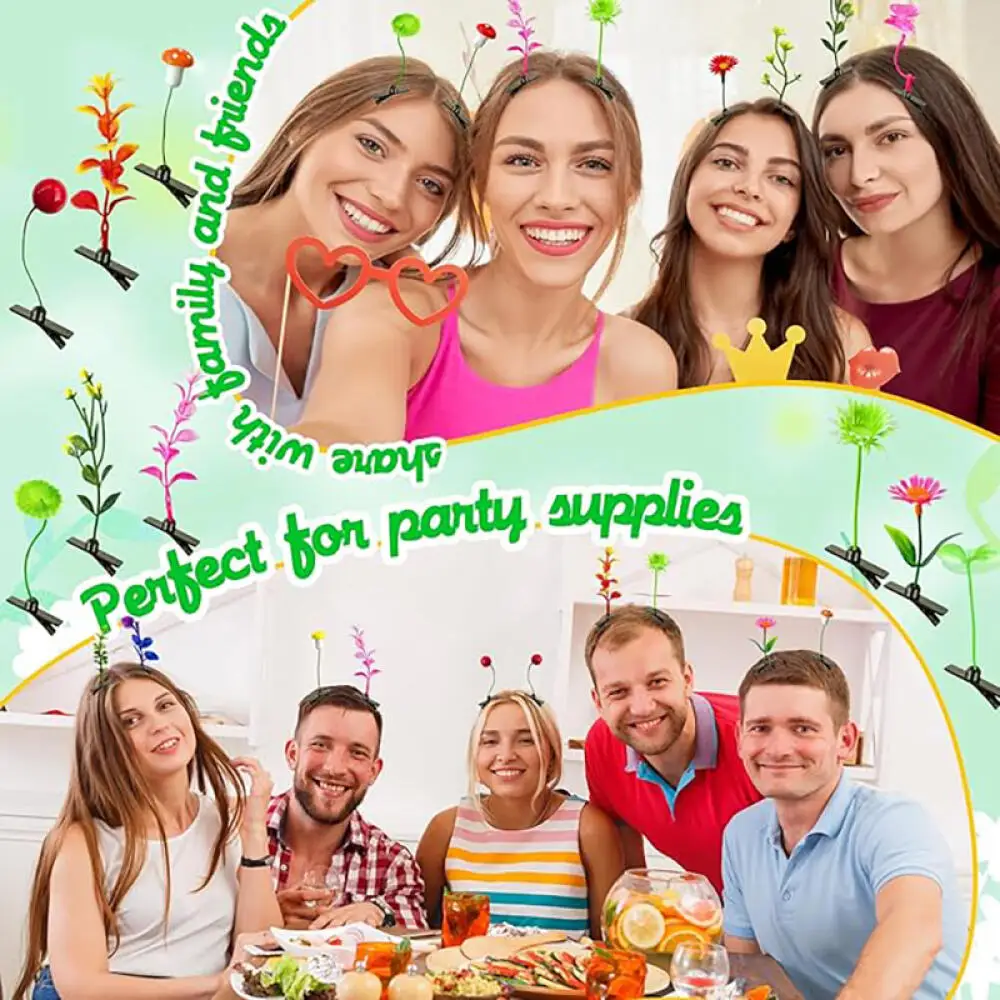 100 Stück Unisex Lustige Simulierte Gras-Haarspangen Niedliche Schmetterling-Pilz-Blumen-förmige Party-Haaraccessoires – Detail 6