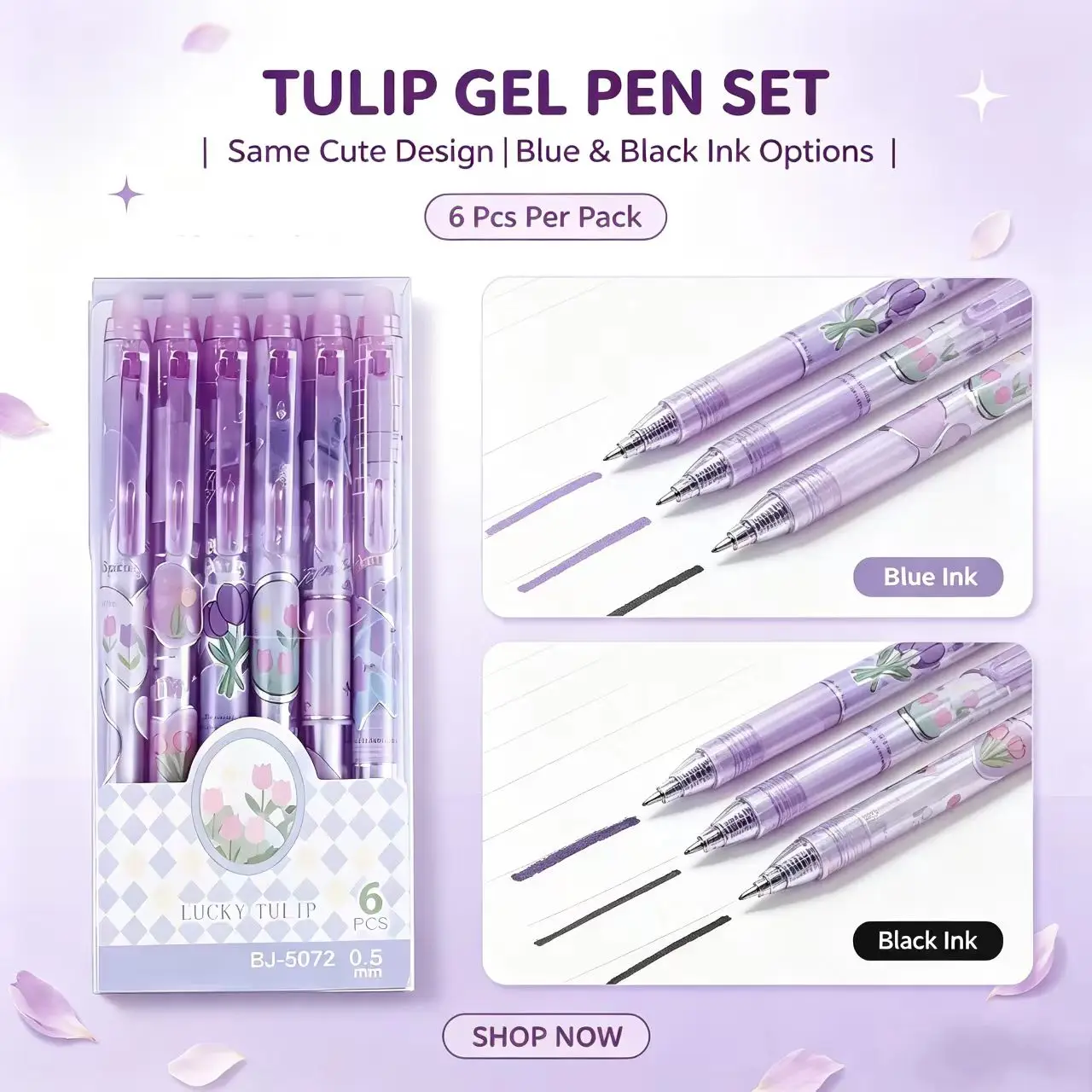 6pcs Cute Erasable Gel Pens, 0.5mm Fine Point, Smooth Writing, Blue Ink, No Smudge, Ideal for Planners & Office Supplies