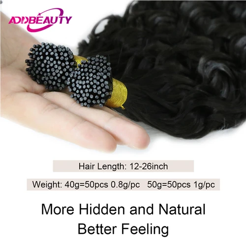 Imagen 2 del producto Extensiones de cabello con punta I ondulada Natural, cabello humano Real, extensión de cabello humano brasileño, 0,8g/hebra, 50 hebras, extensiones de cabello de fusión