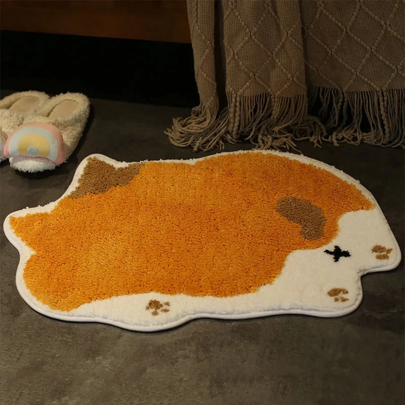 VIKAMA Kawaii Grey Striped Kitten Shaped Mat, Lovely Cartoon Non-slip Plush Carpet For Entryway Bedside Kids Room Decor