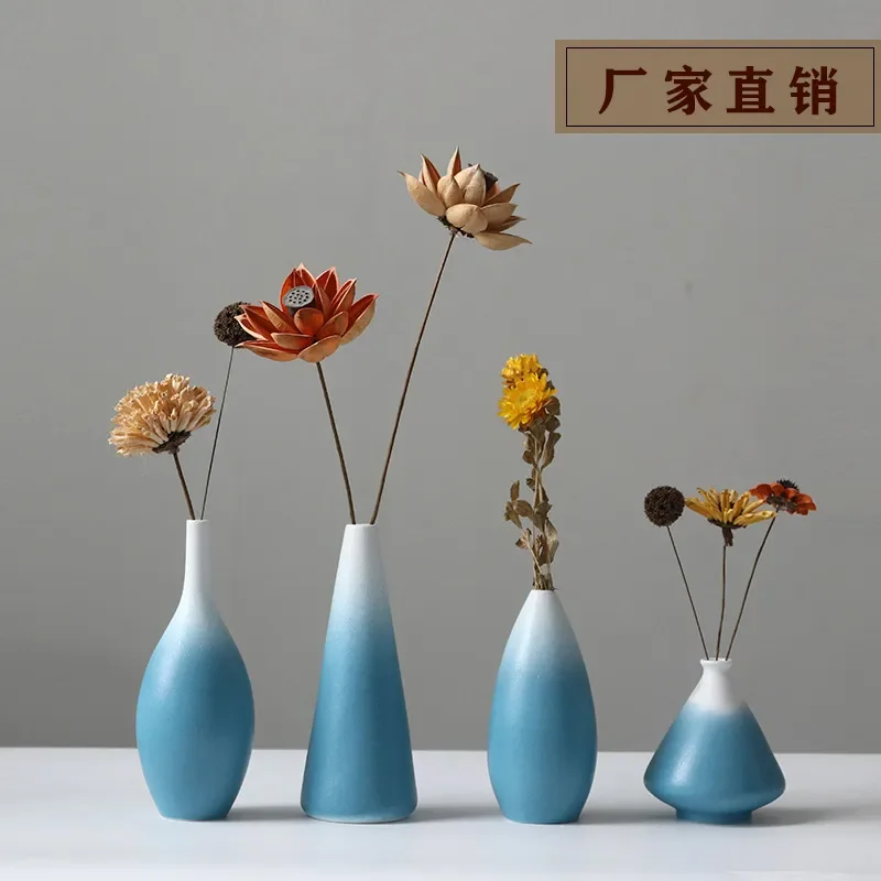 for Jingdezhen Ceramic Vase Creative Simple Nordic Blue and White Gradient Ornament Living Room Desktop Home Soft Decoration