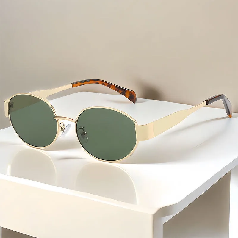 

Retro Oval Sunglasses Unisex - Small Metal Round Frame Luxury Classic Shades for Driving & Casual UV Protection