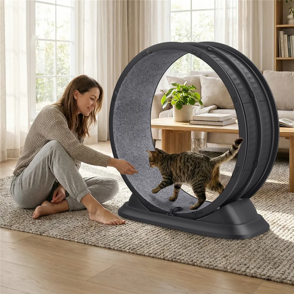  
 Katzen-Laufrad für drinnen, 31,5 Zoll großes Katzen-Laufrad mit abnehmbarem Teppich und Sicherheitsverschluss, ultra-leises Haustier-Laufband für Gehtraining. – Detail 3