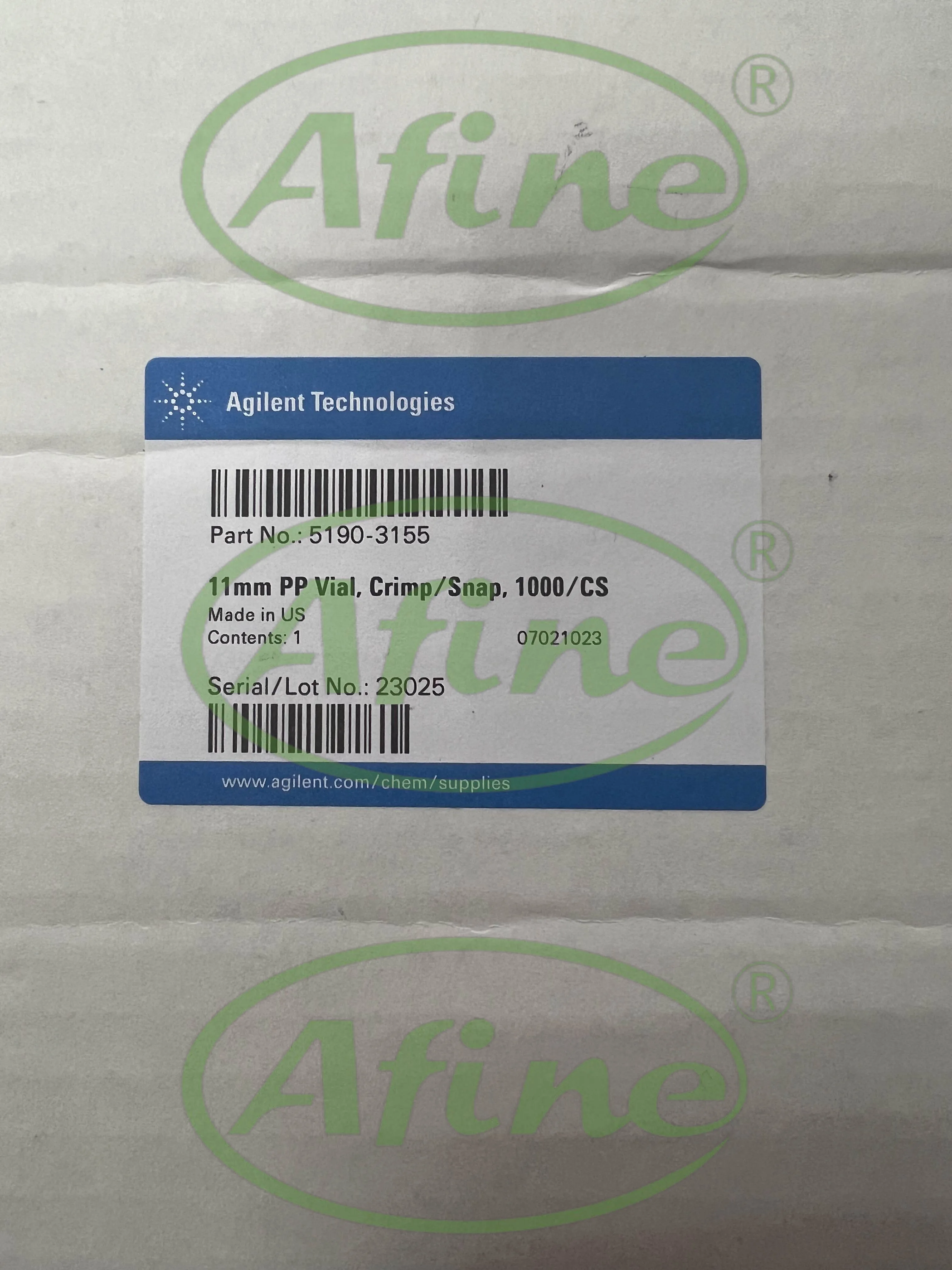 AFINE Agilent 5190-3155 Polypropylene Vials, 250 µL, Crimp/Snap Top, 1000/pk