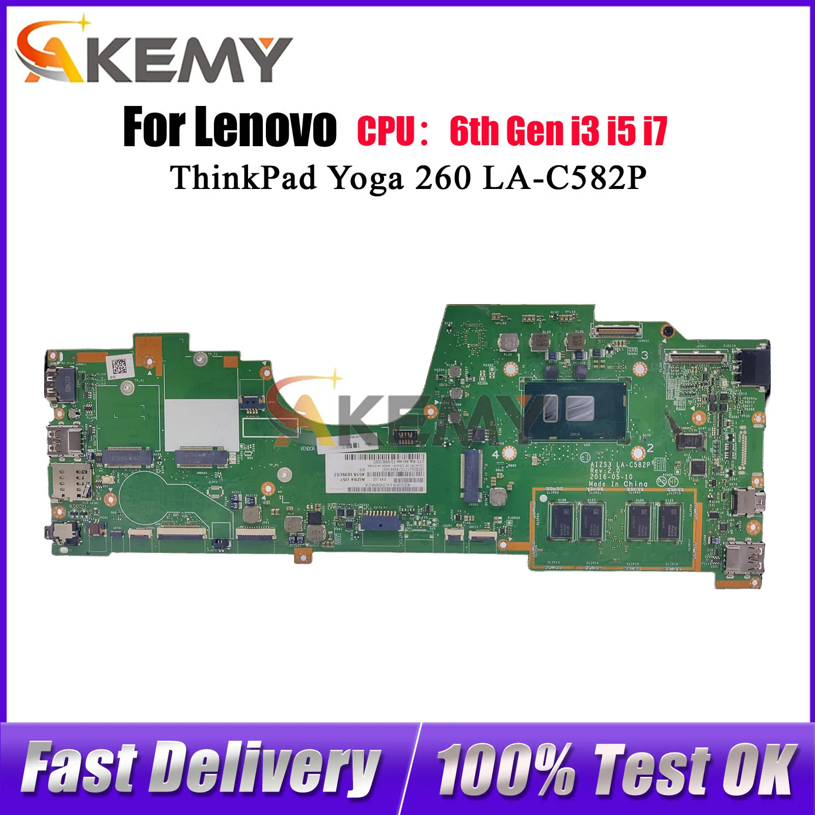 Para Lenovo ThinkPad Yoga 260 LA-C582P placa base para ordenador portátil con i5 i7 6. a generación 8GB RAM 100% probado OK