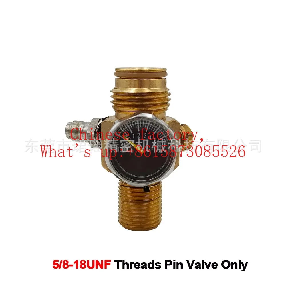HPA tank inflation top needle valve G1/2-14 to 5/8-18UNF with male head and 5PSI pressure gauge