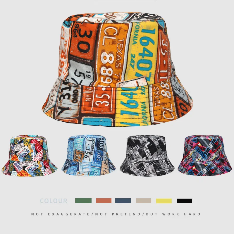 

Street Fashion Hip Hop Printing Bucket Hat Outdoor Sun Protection Wide Brim Double-Sided Letter Printing