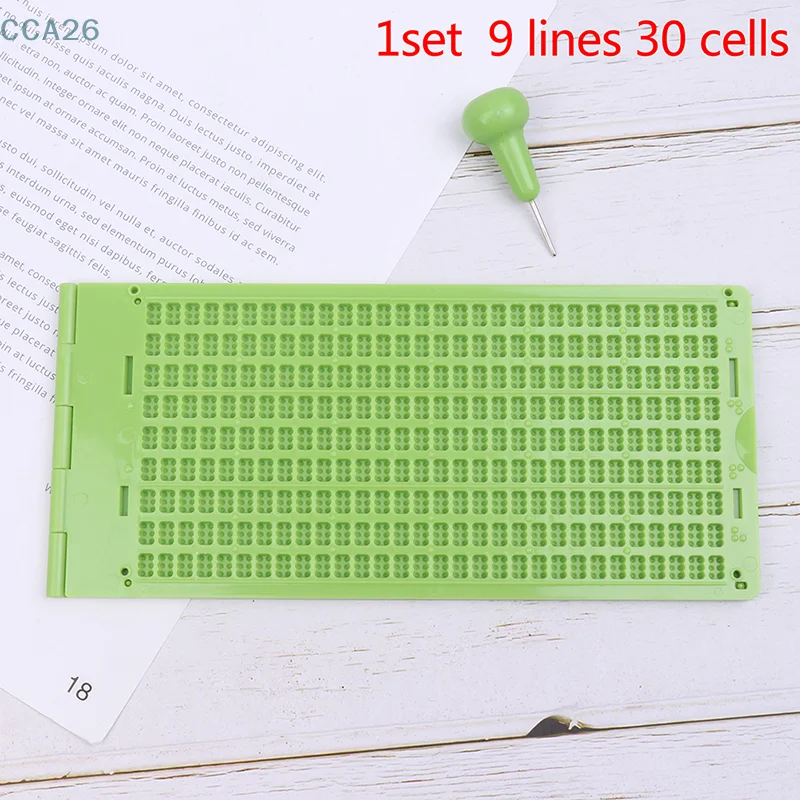 1 Set 9 Lines 30 Cells Practical School Plastic Braille Portable Writing Slate With Stylus