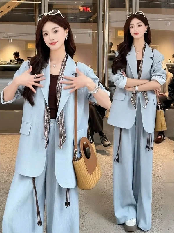 

Fashionable Women's Suit Set High Waist Wide Leg Pants Two Piece Set Spring 2026 Design Sense Stylish Polyester Fiber
