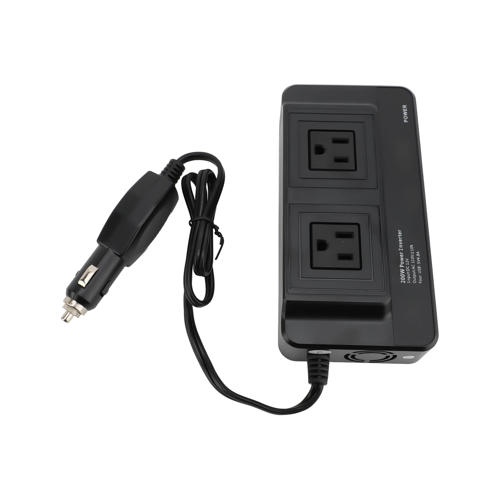 

Car Power Inverter 200W Car Power Converter with 4 USB Ports Double Outlets DC12V Input