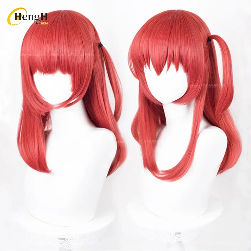 In Stock Ikuyo Kita Synthetic Hair Anime 50cm Long Rose Red Side Tied Braid Cosplay Anime Wig Heat Resistant Hair Halloween Wigs