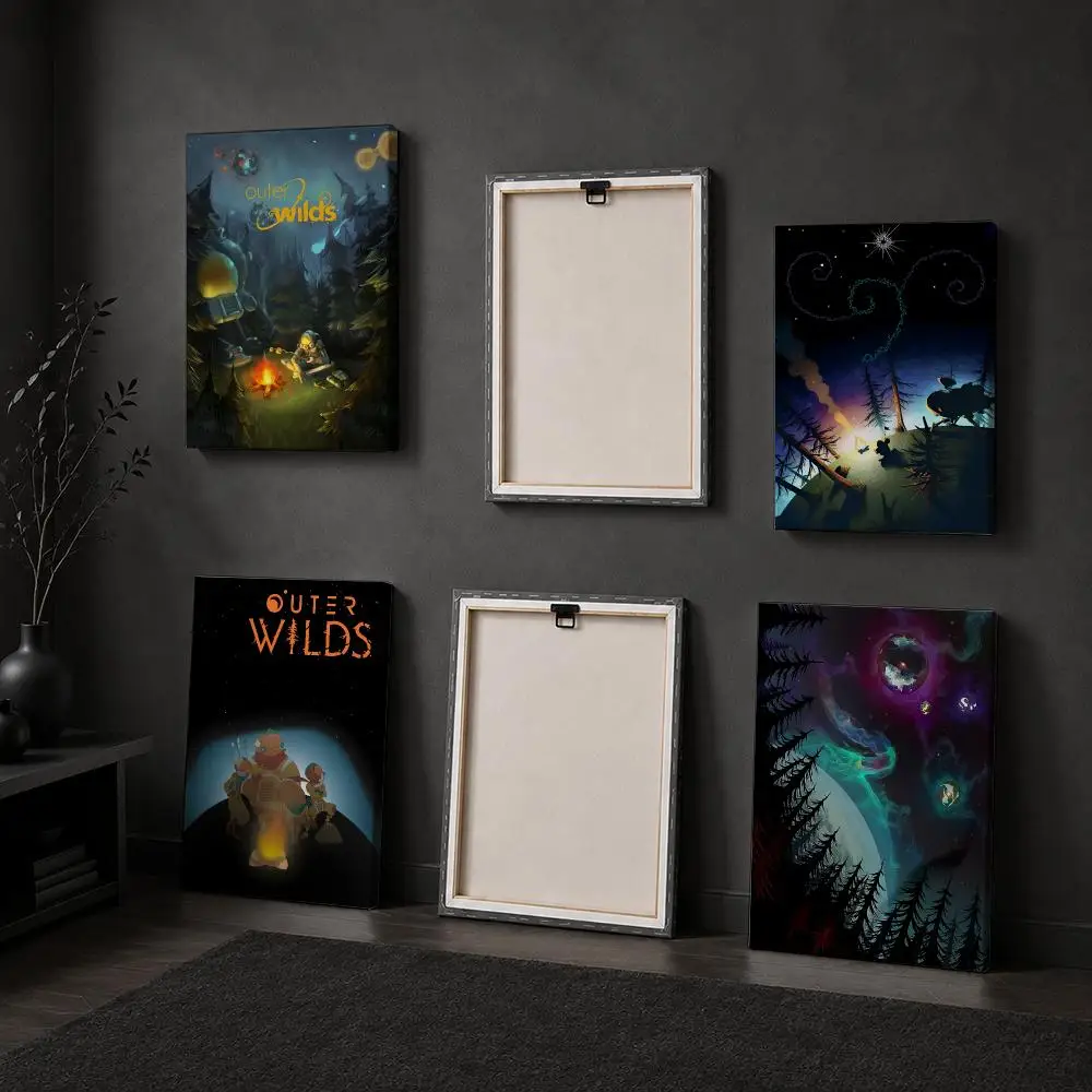 Game O-Outer Wilds Framed Wall Painting Wood Framed Canvas Poster HD Wall Art For Bedroom Hallway Bar Home Decor