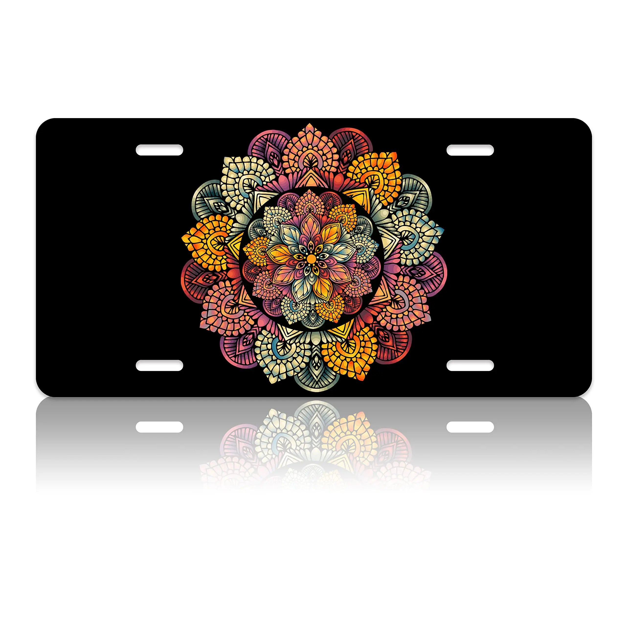 Mandala License Plate Cover Colorful Mandala Flower Car Front License Plate Personalise Stainless Steel Metal Car Plates Tag Nov