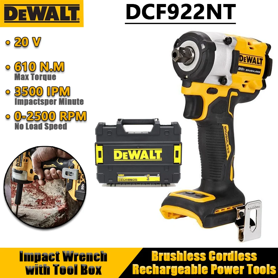 DEWALT DCF922NT 20V 1/2in Brushless Cordless Impact Wrench with Tool Box 2500RPM 3550IPM 610NM Rechargeable Power Tools