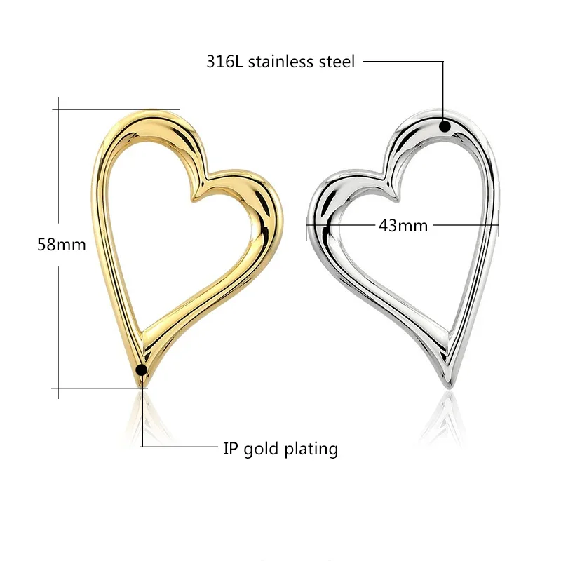 Fashion Stainless Steel Smooth Heart Hoop Earrings For Women Simple Gold Color Punk Buckle Love Piercing Earring Korean Jewelry