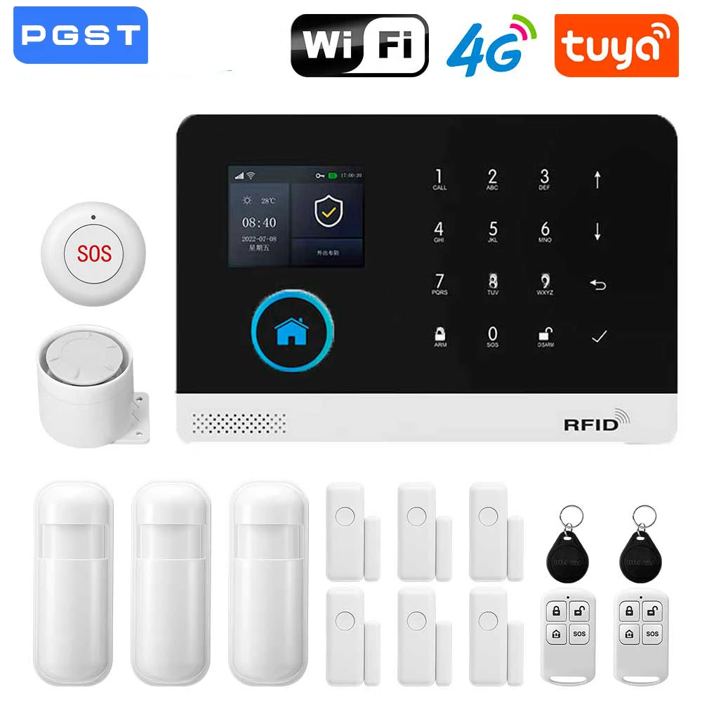 

4G Wi-Fi сигнализация Tuya Smart Life Control для домашней охранной сигнализации PIR-датчик Датчик двери Умный домашний комплект Панель пожарной сигнализации