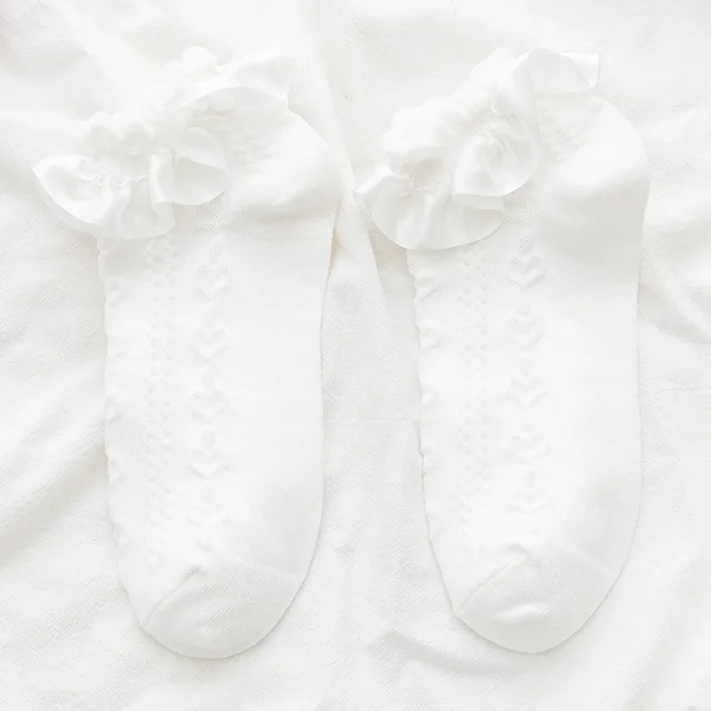 JK Vrouw Sokken Effen Zwart Wit Lolita Kantwerk Ruche Sokken Zomer Dunne Kawaii Zoete Meisjes Leuke Korte Sokken Vrouwen