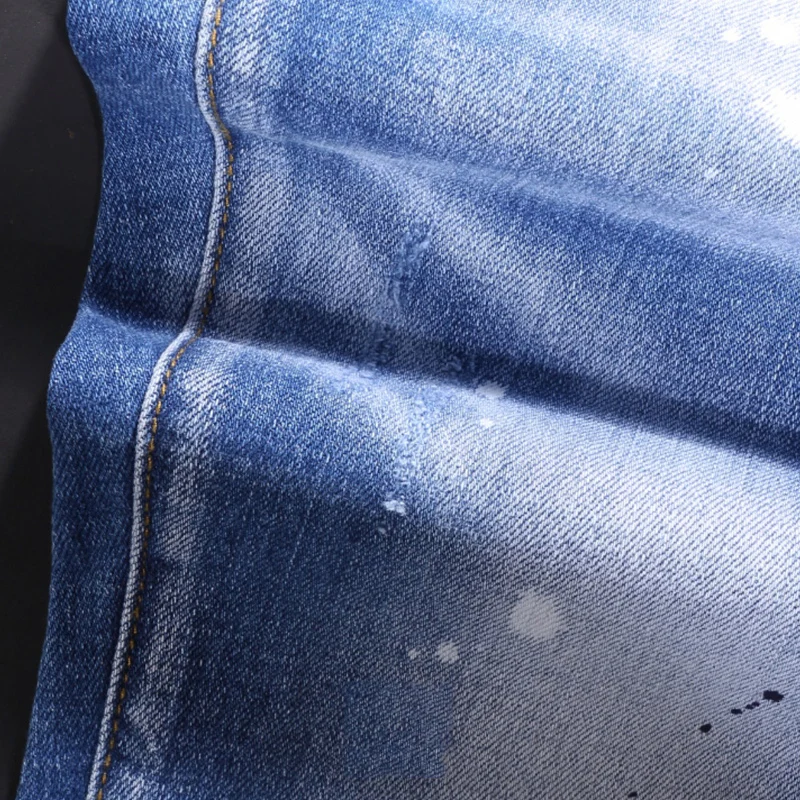 بنطلون جينز رجالي أنيق من Streetwear بتصميم رصاصي ومطاط ومناسب وممزق وممزق من الجينز بتصميم هيب هوب