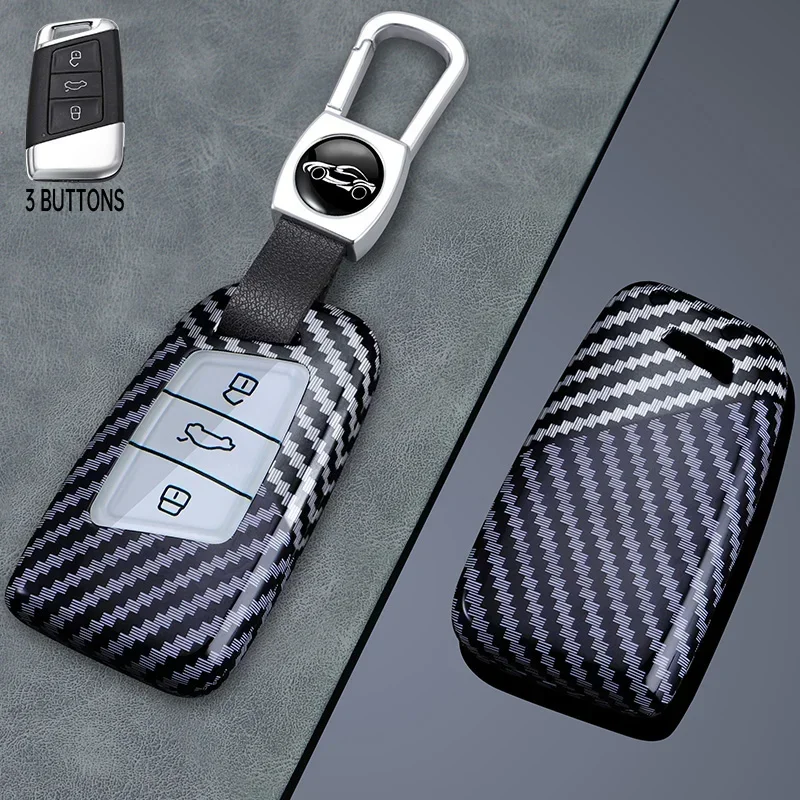 

For Volkswagen Atlas Jetta Tiguan Passat Golf Alltrack 2019 2018 Arteon Skoda Superb A7 Carbon Fiber Car Key Case Cover Keychain