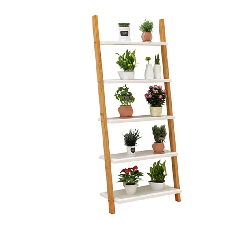 3/4 layers Nordic solid wood book shelves floor brief wood ladder stand wall shelf organizer housewares plates storage furniture