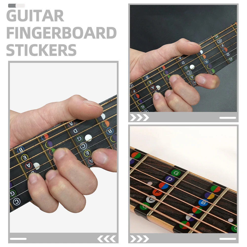 

6 Sheets Guitar Sticker Fretboard Note Map Decals T101A Black White T101B Colorful T101C Self Adhesive Clear Print