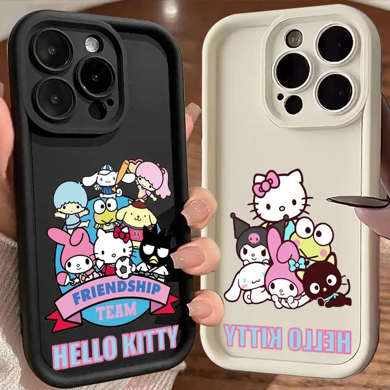 

Hello Kitty Phone Case For iPhone 16 15 14 13 12 11 Pro Max Plus XS 7 SE2 Shockproof Funda Melody Friendship Soft Silicone Cover