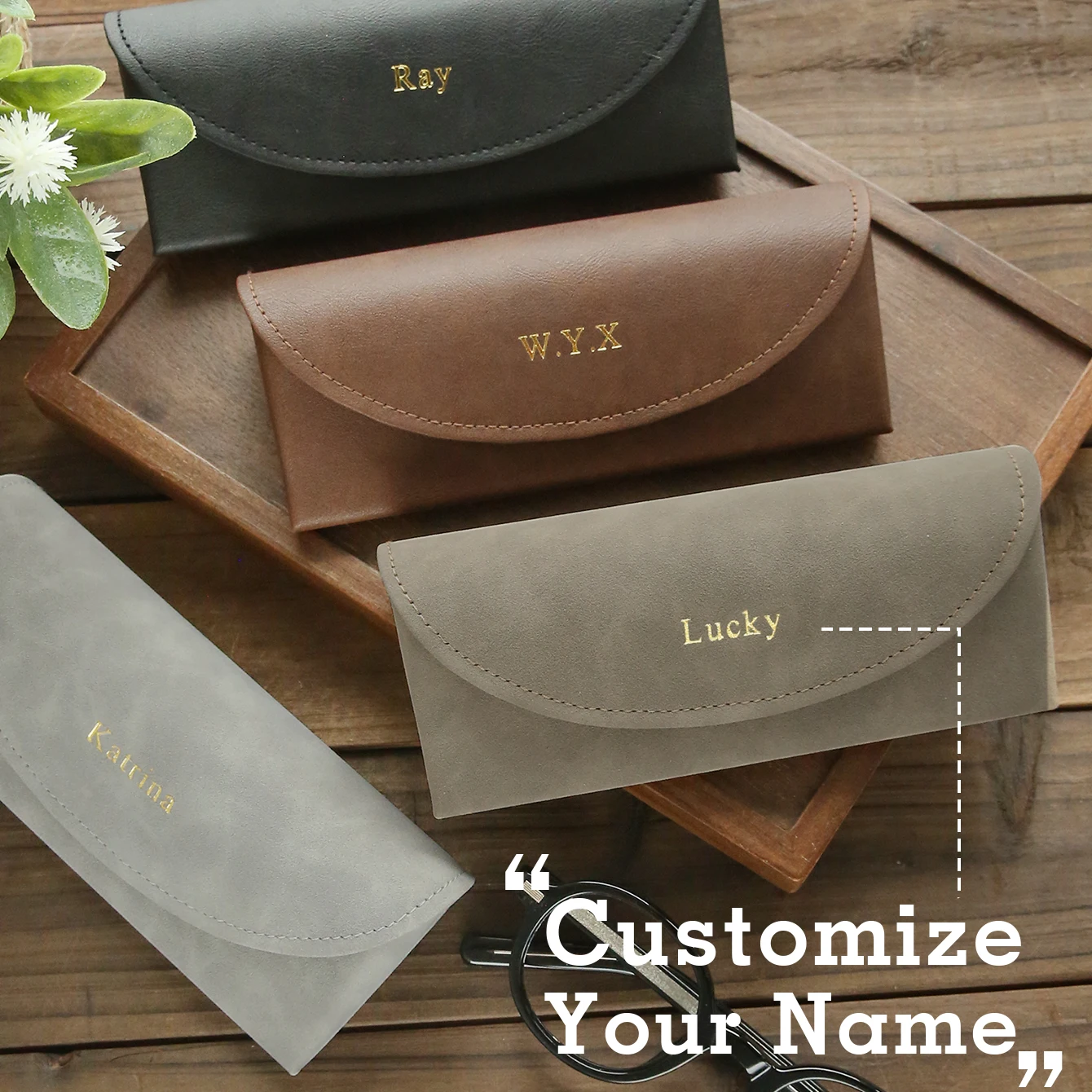 Custom Name Glasses Case Faux Leather Carrying Pouch Personalized Vintage Sunglasses Organizer Holder Eyeglass Box Festival Gift