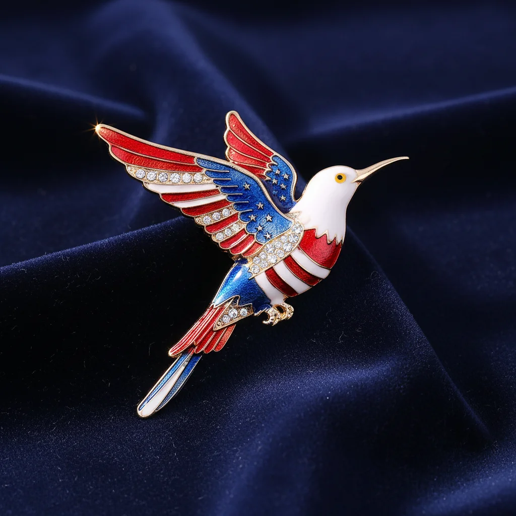 Independence Day Brooch Patriotic Lapel Pin 250th Anniversary Jewelry for USA Celebration Party Durable Rhinestone Gift