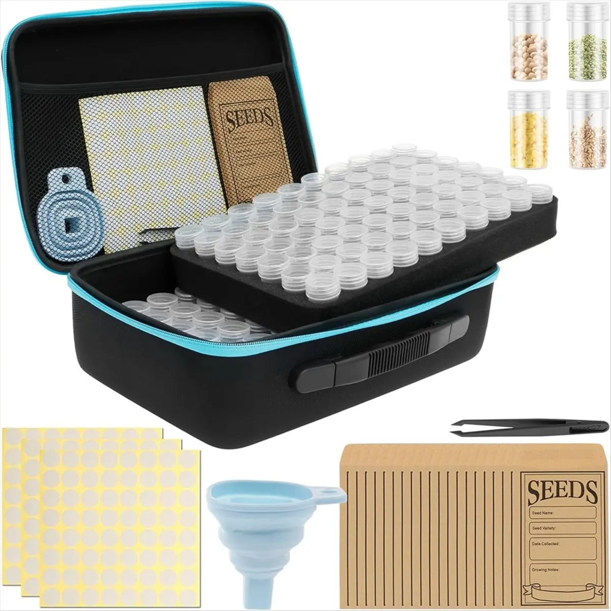 2026 Trend Plastic Seed Storage Organizer Box Clear Sorting Seed Storage Container with Tweezer Funnel and Sticker for Flowers