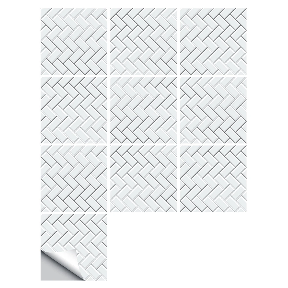 External-Space Home Improvement White Self-Stick Wall Tiles Stick-On Tile Backsplash HD Printed Design Square Design Waterproof