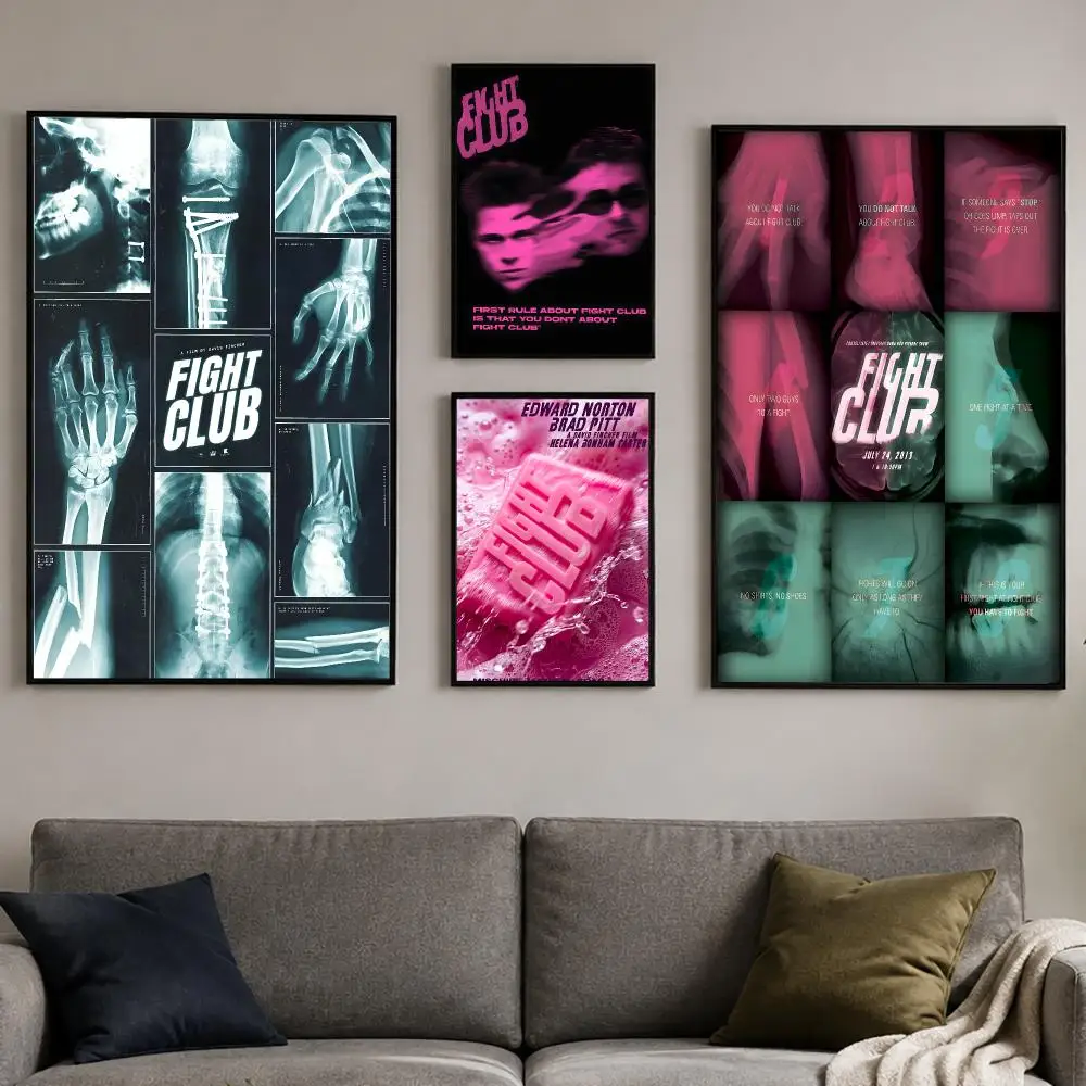 Film F-Fight Club Poster PP Self-Adhesive Wall Sticker Bedroom Gaming Cafe/Bar Vintage Aesthetic Decor Ideal Gift