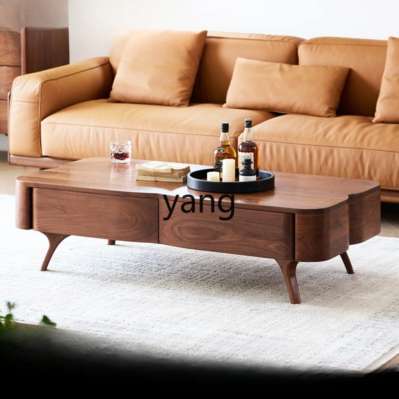 XYY light luxury coffee table black walnut solid wood petal sofa tea table art