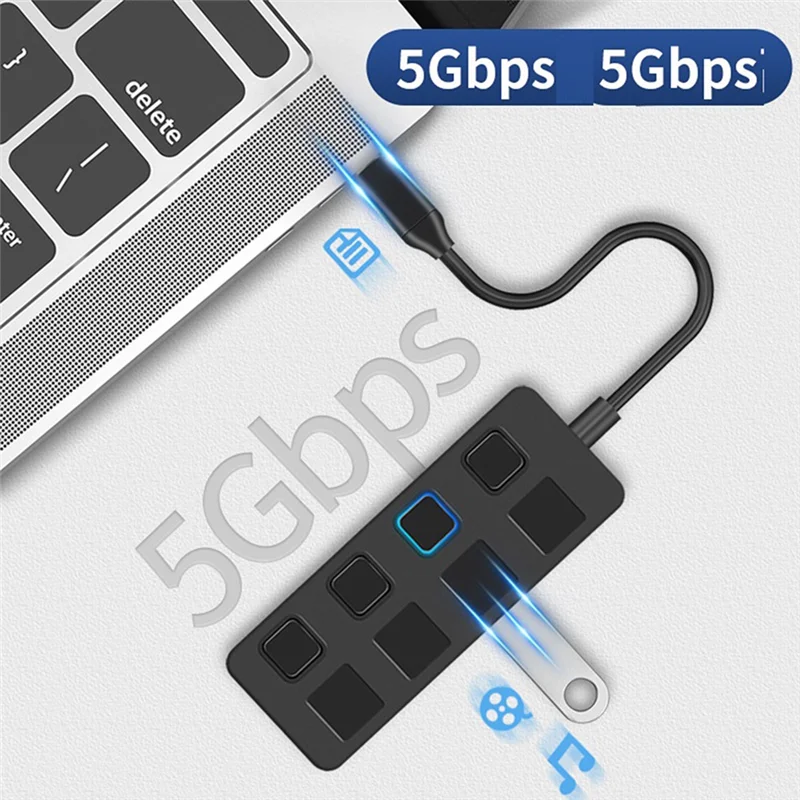 

4-Port Button USB3.0 HUB Switch USB Splitter1 To 4 Hub Type-C Extender For Laptop Computer Spare Parts Accessories B-N33R