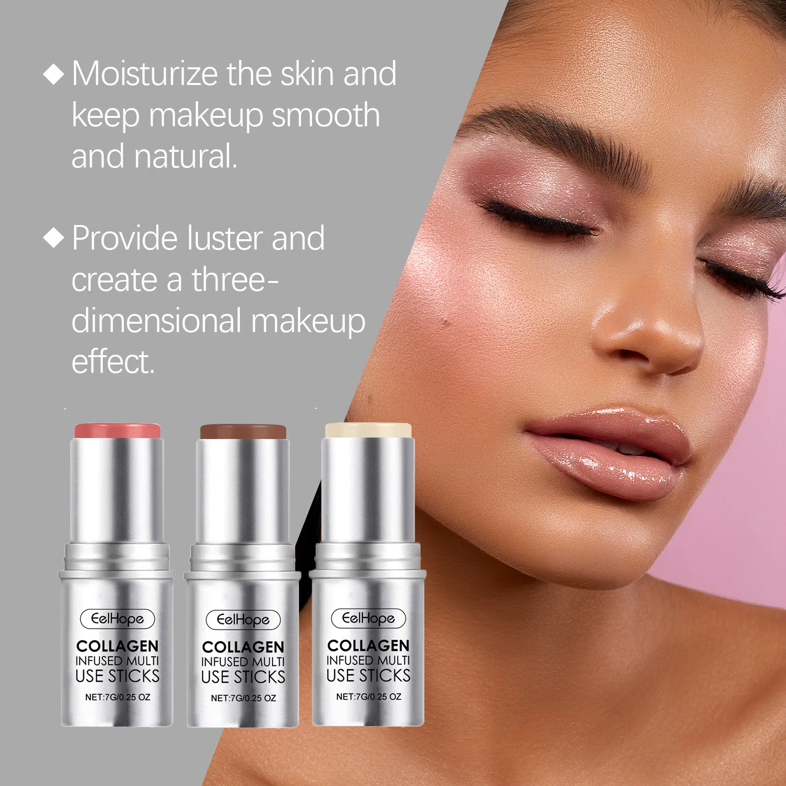 Eelhope Smooth Face Contouring Stick Sweatproof Creamy Face Sculpting Lightweight Finish Highlighters Stick Makeup Blush Stick
