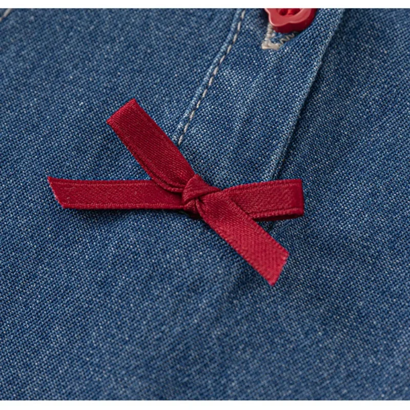 1-7 Y ملابس أطفال كورية 2025 فستان رائع من قماش الدنيم القطني للفتيات الصغيرات مع حواف من الدانتيل أنيق ومريح #5