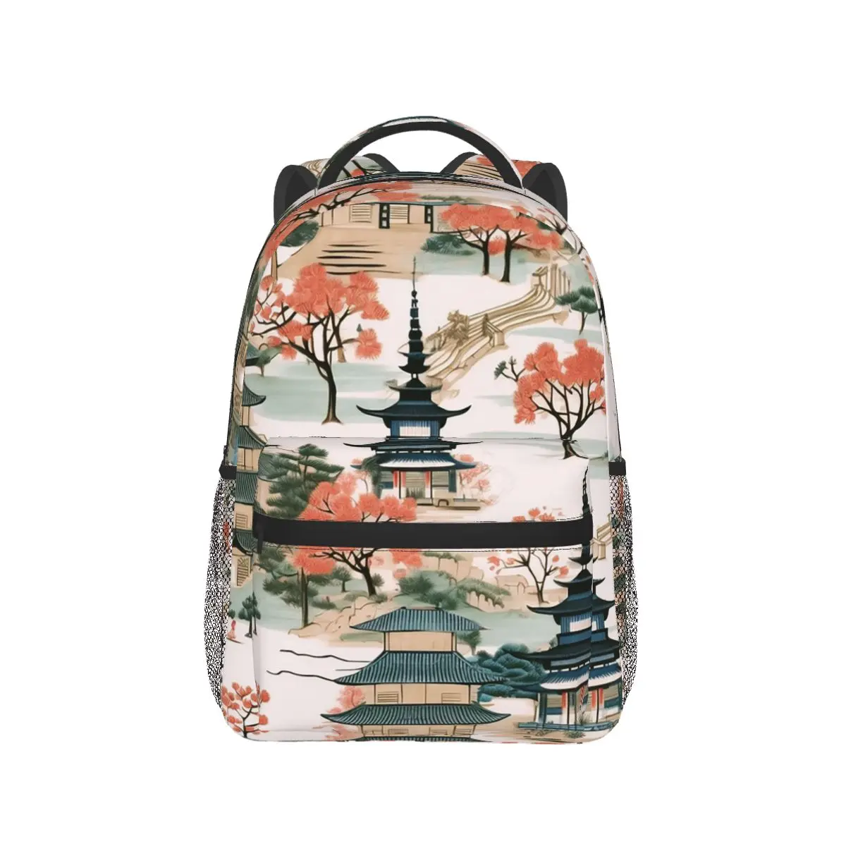 

Japanese Pagoda And Cherry Blossoms Backpack Hot Sale Daypack Large Capacity Kids BookBag School Bag Shoulder Bags for Men Women