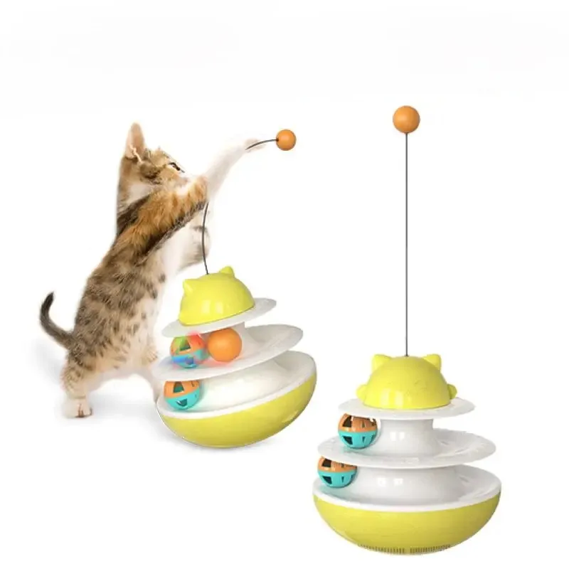 Interactive Tumbler Stick Toy for Cats and Dogs with Puzzle Exercise Slow Feeder Double Track Glowing Ball