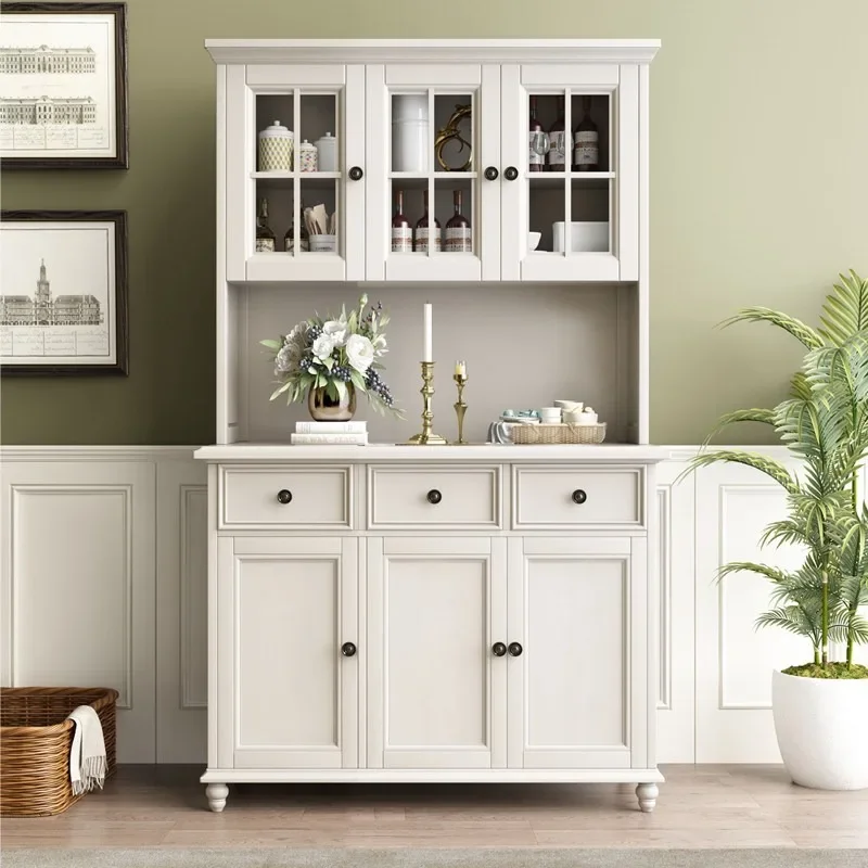 American ash all solid wood double-layer side cabinet wine cabinet integrated against the wall kitchen living room cupboard dini