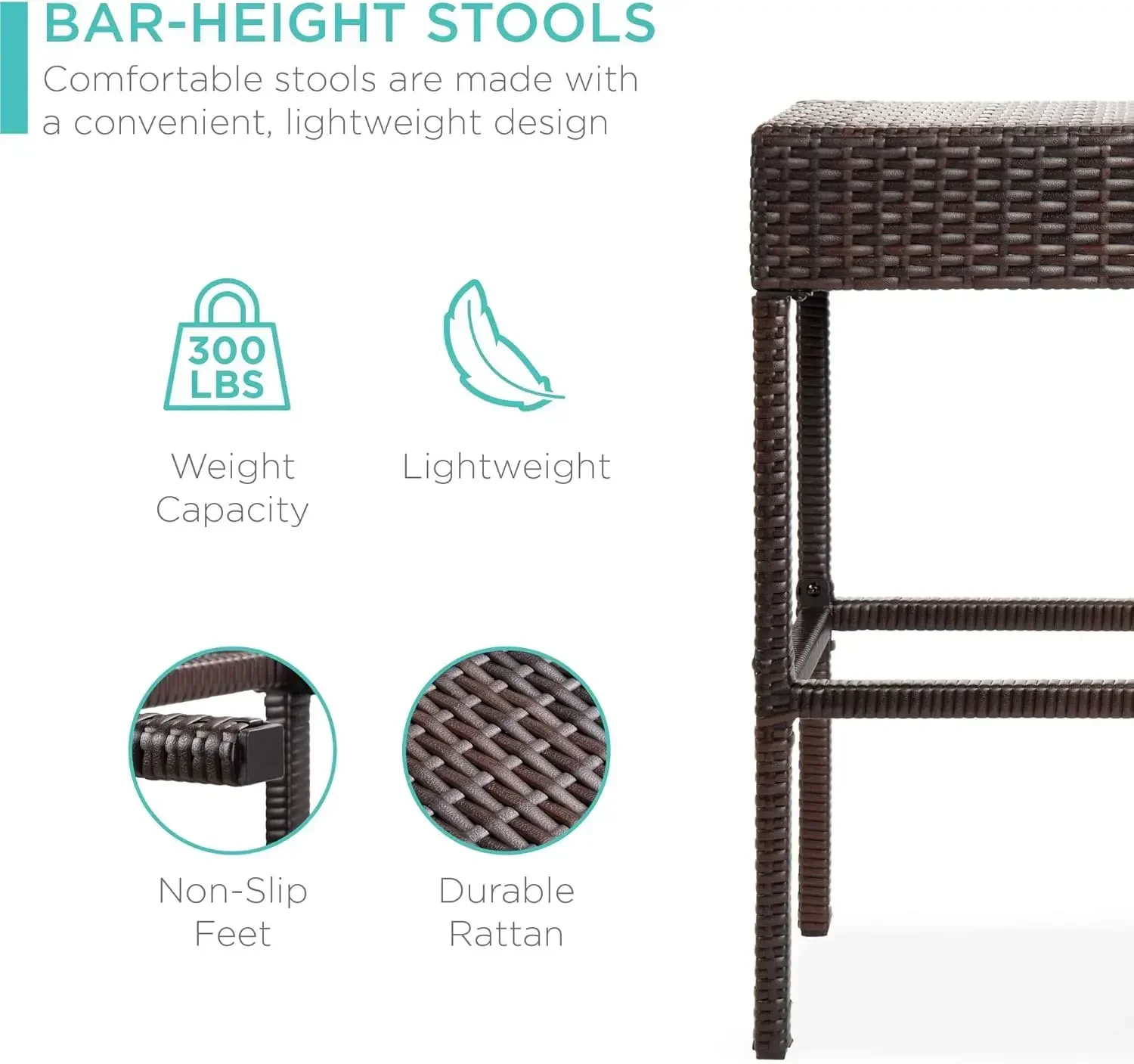 [Limited Time Offer, Buy Now!]5-Piece Outdoor Wicker Bar Table Set for Patio, Poolside,Hidden Storage Shelf, Metal Tabletop, 4 S