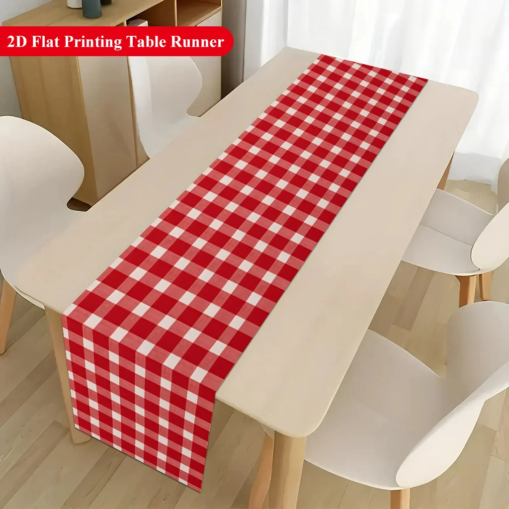 Red & White Plaid Gingham Table Runner - Rectangular Table Cover for Banquet, Party Gifts, Dining Room & Coffee Table Decor