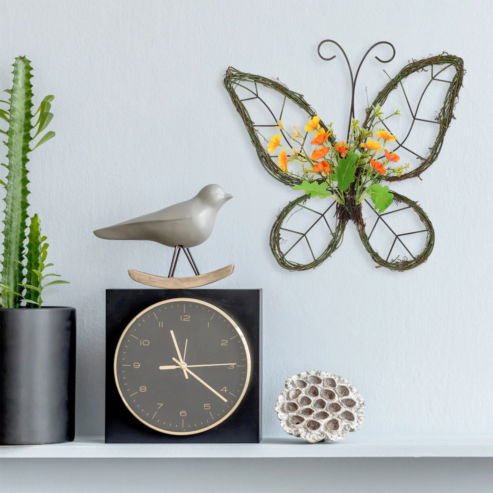 

1pcs Artificial Flower Garland Spring Floral Wreath Door Wall Hanging Decor Diy Rattan Ring Butterfly Shape Festival Decoration