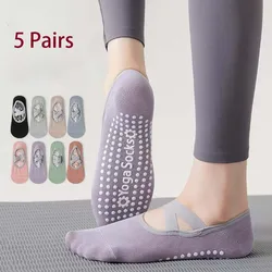 5 Pairs Women's Non-Slip Cotton Sock Anti-Slip Grips Straps Yoga Ballet Pilates Socks Fitness Sport Sweat-absorbent Breathable