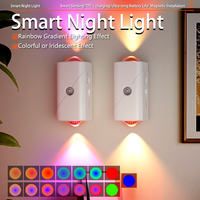 LED Motion Sensor Night Light, Dual Head Design, Rechargeable Battery Wireless Magnetic Rainbow Lamp for Steps, Bedroom, Hallway