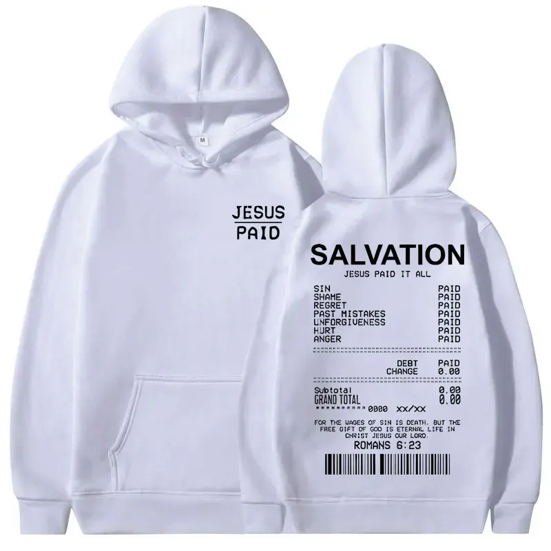 Christian Salvation Jesus Paid It All Bible Verse Bluza z kapturem Mężczyźni Kobiety Moda Casual Oversized Bluza Tops Męskie bluzy z polaru