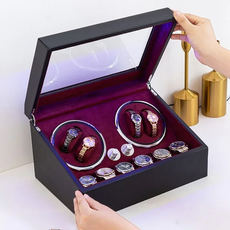 Mechanical Watches Display Organizer Boxes Gift Silent Watch Winder for Automatic Watches Led Rotating Winder Watch Box Luxury