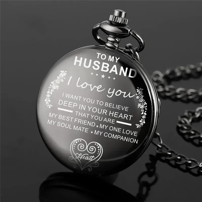 Fashion Pocket Watch To My Husband I Love You Men's Analog Quartz Watches Arabic Number Display Fob Chain Timepiece Present